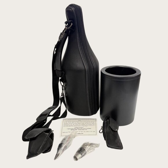 Leather Caddy O Wine Carrier Tote Freezable Insert with Accessories - Picture 1 of 7